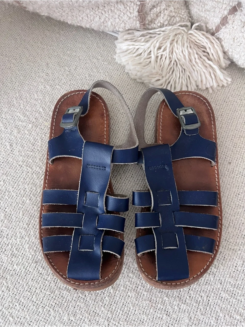 Freshly Picked Navy Leather Strappy Kids Sandals